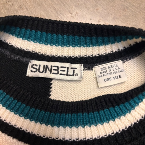 Sunbelt Sweater Vintage 90s  Colorblock Black Turquoise Artistic Womens OSFM - Picture 2 of 5